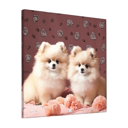 Toile murale chiots de Poméranie pour habiller un mur blanc vide 30cm