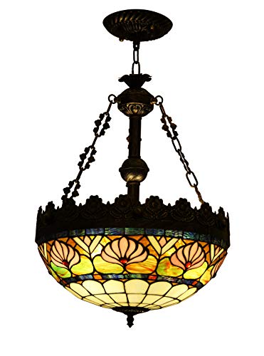 Lampe Tiffany grand abat-jour vitrail lotus pour salon élégant