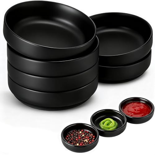 Schwarz Dipschalen Set, Dip Schälchen set6, 8,7 x 2,5 cm Sojasauce Schälchen, Dipschälchen Kleine Schalen für Dips, Soja Saucenschälchen, Runde Dip Bowls für Sushi, Snack, Gewürze, Saucen, Tapas, Soße