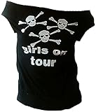 rockabilly tank tops Sexy Sommer Top Hinten Offen TICILA Damen Designer U-Boot Top Shirt Rockabilly Party Sweet Skull Girls On Tour Silber Glitzer Totenkopf Schwarz S 34/36