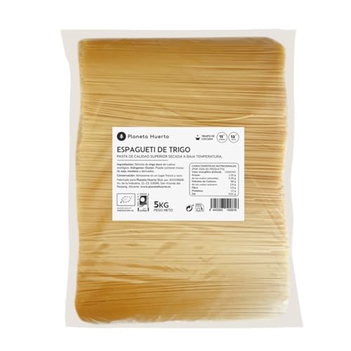 PLANETA HUERTO | Espagueti de trigo ecológico 5 kg, pasta natural de sémola de trigo duro - Espagueti de Trigo Alto en proteínas y carbohidratos complejos, bajo en grasas saturadas