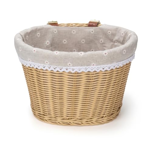 Panier de vélo pour enfants tissé main finitions cuir véritable beige