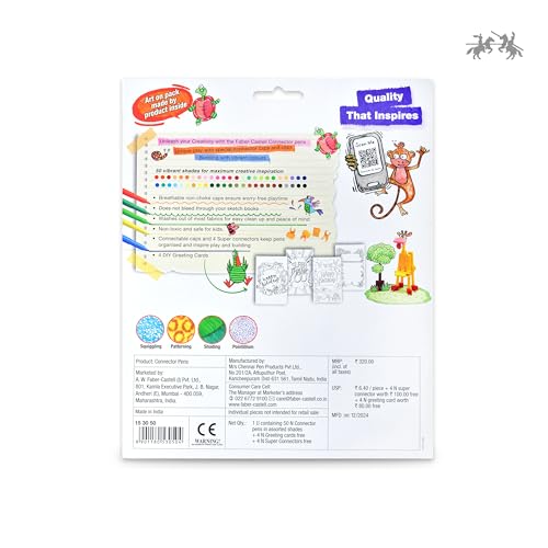 Image of Faber-Castell Connector Pen Set - Pack of 50 | Bright, Washable Colours with Smooth Ink Flow | Snap-On Connector Caps for Creative Play | Non-Toxic & Child-Safe Sketch Pens