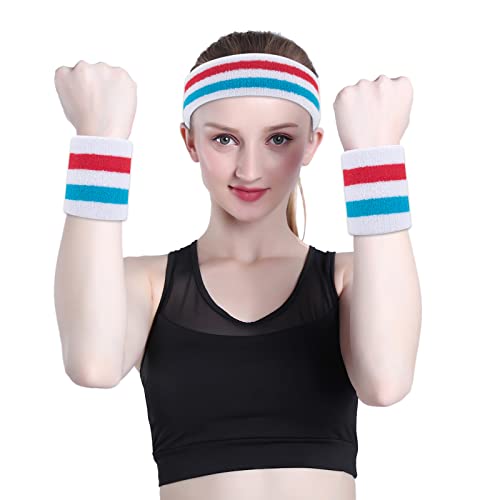 Image of ONUPGO Sweatband Set Sports Headband Wristband Set Sweatbands Terry Cloth Wristband Wrist Sweatband Headbands Moisture Wicking Sweat Absorbing Head Band