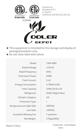 Commercial Refrigerator Glass 2-Door Sliding Door Merchandiser Display Cooler Case Fridge NSF, Bottom-Mounted, 54 inches width, capacity 47 cuft 110V, Restaurant Kitchen CDM-49RS - Image 7