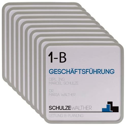 10 Türschild Maxi hellgrau | 150x150mm | Quadratisch | Kunststoff | kinderleichte Klebemontage | 10 Stück | Büroschild, Raumkennzeichnung Büro