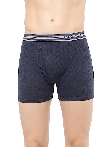 Image of Macroman Valentino Classic Designer Trunks for Men, Premium Compact Cotton Rib Stretch Trunk Underwear with Anti-Microbial Finish, Denim Melange, L, Pack of 1