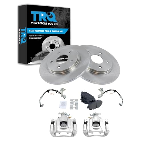 Image of TRQ Rear Brake Pad and Rotor Set Semi Metallic Rotors Calipers Hoses