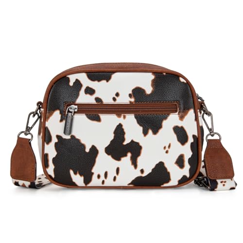 Montana West Small Crossbody Bags for Women Cow Print Purse Triple Zip Shoulder Handbags with Wide Strap4