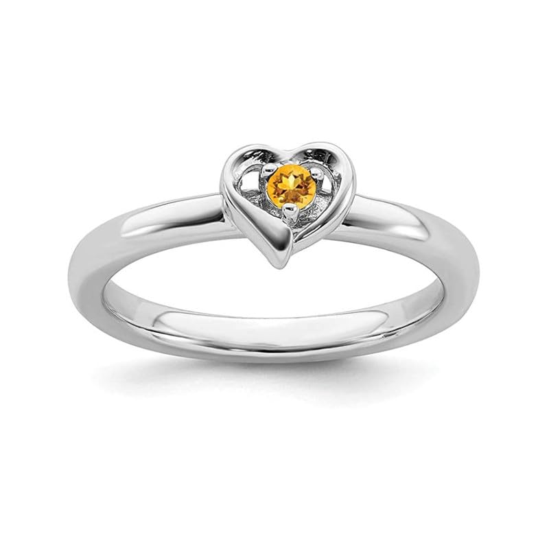 Bague en argent sterling 925 femme avec citrine ronde coupe cœur