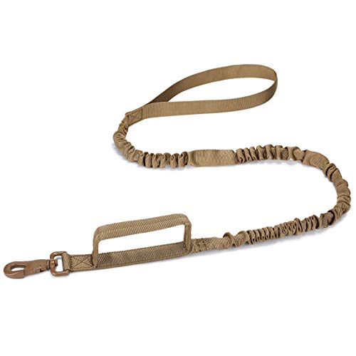 HUNTVP Guinzaglio per Cani Tattico Regolabile con 2 Maniglie di Comando, Lunghezza 97-150 cm, Guinzaglio in Nylon Militare per Corsa, Addestramento, Camminata Notturna, Marrone