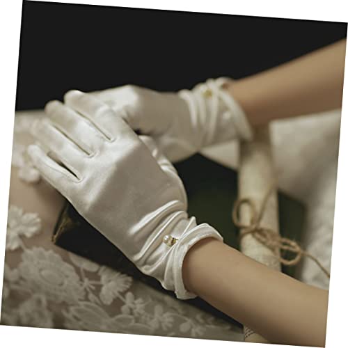FRCOLOR 1pair Elegant Satin Bridal Gloves for Wedding Party and Prom Comfortable Gloves Bead Accent for Engagements and Special Events2