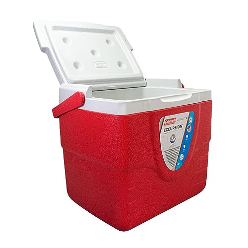 Caixa Térmica 48 QT (45,4 L) Verde Militar: Praticidade e Resistência para Seus Momentos ao Ar Livre 3 Caixa Térmica 9 QT (8,5 L), 9 Latas, Coleman, Vermelho