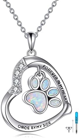 YFN Paw Print Necklace Sterling Silver Dog Cat Charms Pendant Cremation Jewelry Cat Dog Memorial Gifts for Women Girls