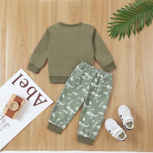 Toddler Baby Boy Fall Winter Clothes Long Sleeve Striped Sweatshirt Pullover Tops Dinosaur Pants Outfit Set 12 Months-4T3