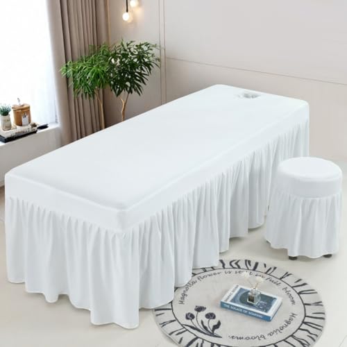 Black 60x180cm Massage Table Cover with Skirt & Face Hole,