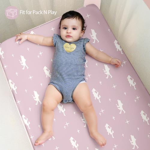 Image of Baby Mini Crib Sheets Girl, Portable 38 inchx26 inch Pack and Play Sheets Fitted for Playard and Pack N Play Mattress, 3-Pack Soft Microfiber Pink Ballet