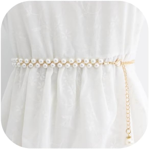 White Pearl Belt for Women Layered Waist Chain Belt Handmade Pearl Body Chain Charm bridal Dresses Belt Adjustable Belly Chain Fashion Jewelry Gifts Accessory