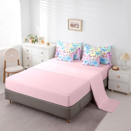 Image of Butterflies 7 Pieces Bedding Set Queen Size,Blue Purple Butterfly Bed in a Bag,Elegant Wildlife Bed Set Includes Comforter,Sheet Set,Pillowcases & Pillow Covers,Gradient Starry Bedroom Decor