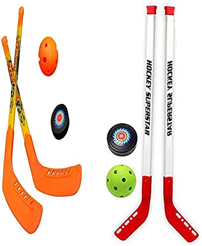 SOWOFA Rasenhockey Zwei-in-Eins-Anzug Trockenland Hockey Gras Schläger 4 Schläger 4 Ball Sport Kinder Eishockey Spielzeug Set Kinder Outdoor Freizeitsport Schläger Cover