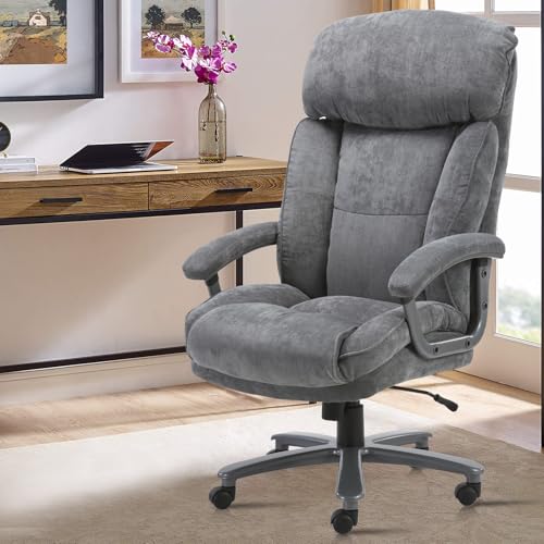 CLATINA Ergonomic Big and Tall Executive Office Chair with Upholstered Swivel 800lbs High Capacity Adjustable Height Thick Padding Headrest and Armrest for Home Office Grey
