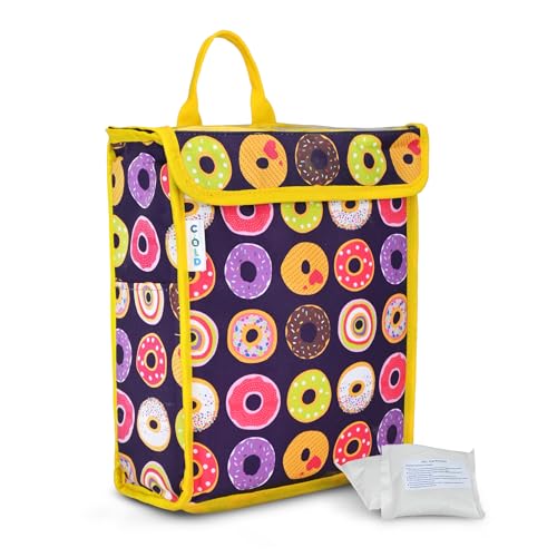 Image of Door Hanging, Insulated & Waterproof Storage for Milk Sachets, Bottles, Outdoor Gate Delivery Basket Box with Pocket for Notes and News Paper (Donut Print, Large(25X13X30 CM))
