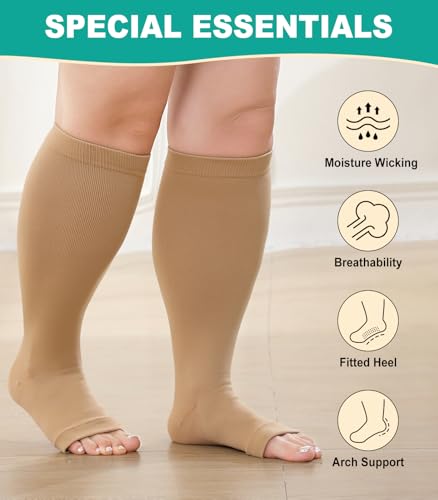 Plus Size Compression Socks: Wide Calf Toeless Stockings for Men Women - Open Toe 20-30 mmHg Compression Hose Support for Travel Nurses2