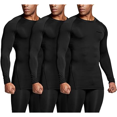 TSLA Men's UPF 50+ Long Sleeve Compression Shirts, Athletic Workout Shirt, Water Sports Rash Guard, Core 3pack Shirts A Black/Black/Black, Medium Cover