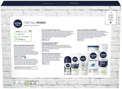 NIVEA MEN The Full Works Gift Set (5 Pieces), Men's Gift Set Includes Shower Gel, Face Wash, Moisturiser, Anti-Perspirant Roll-On, and Shaving Foam