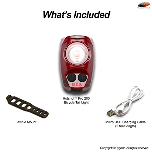 Cygolite Hotshot Pro– 200 Lumen Bike Tail Light [Flexible Mount Type]– 6 Night & Daytime Modes– User Adjustable Flash Speed- Compact Design– Ip64 Water Resistant– Usb Rechargeable–Great For Busy Roads #TOP6