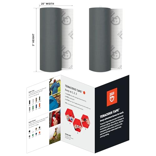 Image of GEAR AID Tenacious Tape 3 inch x 20 inch Nylon Fabric Repair, Gray, 2 Rolls | Peel-and-Stick Repair Tape That Fixes Holes and Rips in Puffy Jackets, Rain Gear, Tents, Sleeping Bags and Outdoor Gear.