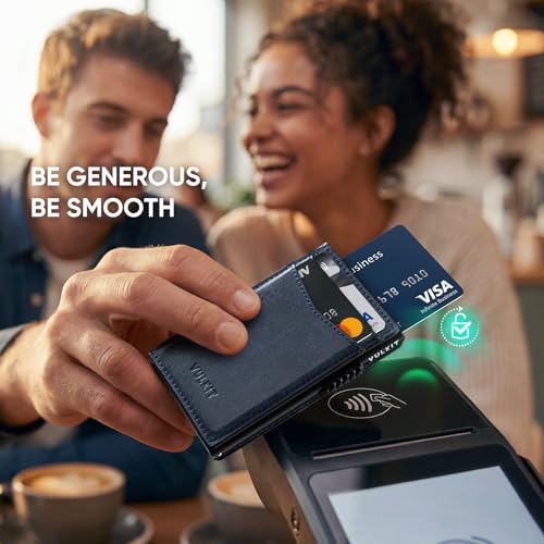 Image of VULKIT Men's Slim Wallets Pop Up Card Holder RFID Blocking Metal Wallet Minimalist Design Holds Up to 11 Cards