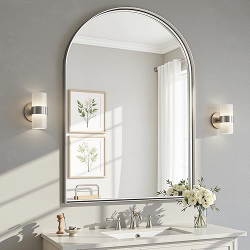 Furnbar Arched Bathroom Mirror, 22x30 Inch Silver Arched Wall Mirror