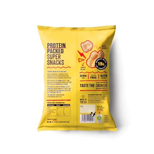 THE CURATORS High Protein Pork Puffs, Original Salted, 25g (20 Packs) 18g Protein Crisp Low Carb Keto Gluten Free Savoury Snack