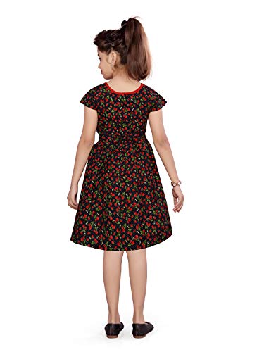 Image of Aarika Girl's Cotton Skater Knee-Length Dress (DDR-156 Red 22)