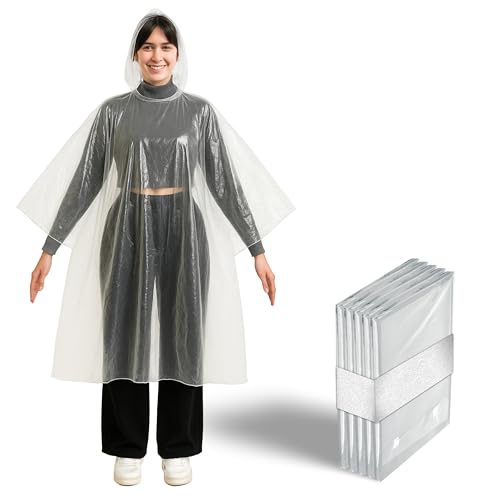 Better Office Products Disposable Clear Rain Ponchos with Hood for Adults, Emergency Ponchos, Lightweight, Non-Toxic