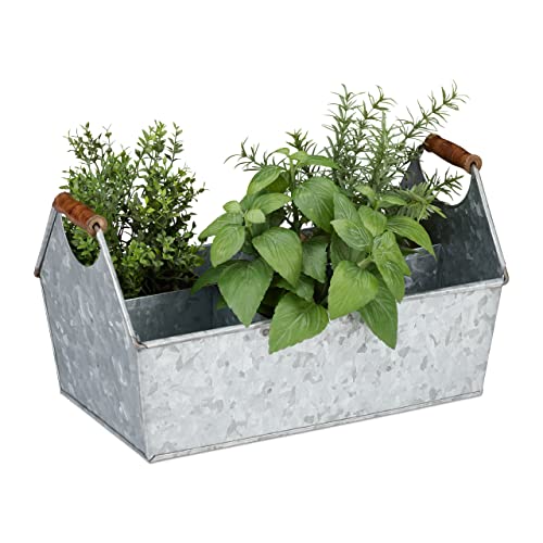 Relaxdays Jardinera Metal 6 Compartimentos con Asas, Hierro Galvanizado, Plateado, 19...