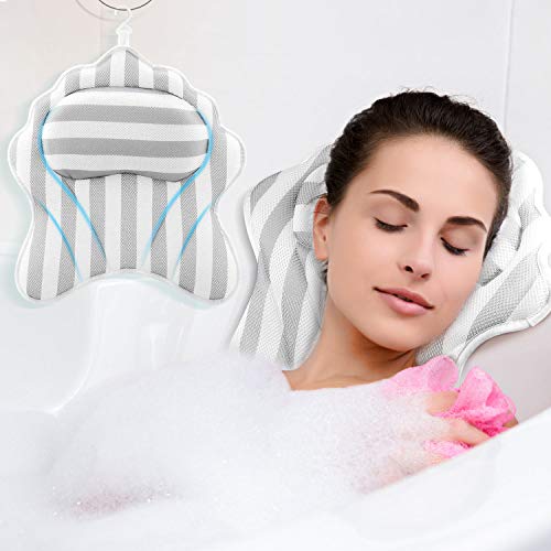 Hossejoy Luxury Spa Bath Pillow with 6 Suction Cups, Bathtub Cushion for Neck, Head, Shoulder and Back Support, Great For Hot Tub, Jacuzzi, Spas