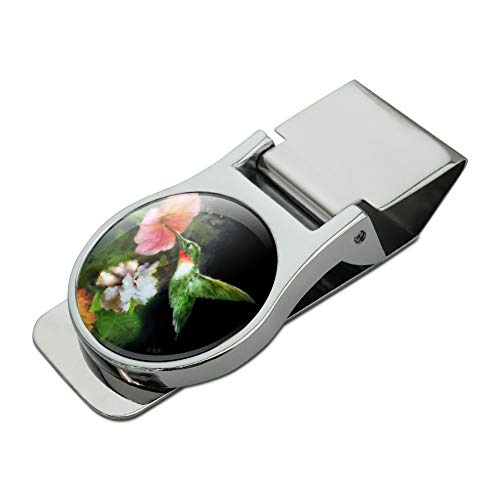 GRAPHICS & MORE Ruby's Hummingbird Flower Garden Satin Chrome Plated Metal Money Clip