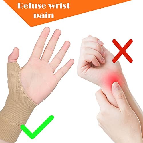 2 Pairs Thumb Compression Arthritis Gloves Gel Hand Wrist Support Gel Thumb Protect Support Thumb Arthritis Hand Wrist Brace for Sport Pain Relief Men and Women Fits Both Hands, L, Nude Color Black