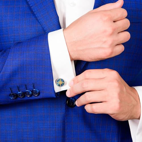 Compass Cufflinks for Men 925 Sterling Silver Abalone Shell Cuff Links Mother's Day Jewelry Graduation for Men Father2