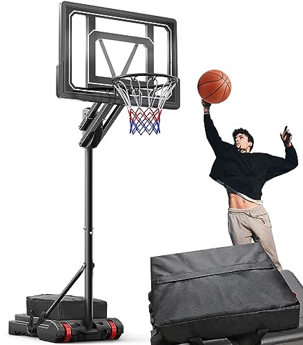 Portable Basketball Hoop Outdoor for Kids Youth - 5.5FT-9.5FT Easy Height Adjustable Stand System w/Shatterproof Backboard - Indoor Outside Basketball Goal Court with Free Weighted Bag