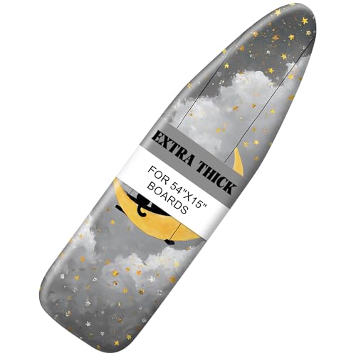 Image of Quick Install Ironing Board Cover 15 inch x 54 inch Ironing Board Cover with Nose Strap Pocket and Elastic Sides Anti-Slip and Heat-Resistant Stylish Home Ironing Board