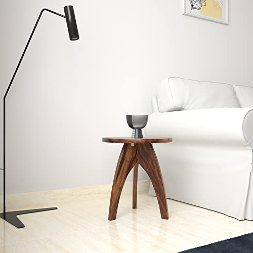 Image of STRATA FURNITURE Solid Sheesham Wood Lygant Modern Round Side Table | Space-Saving Wooden Bedside Table Furniture | Nightstand for Living Room, Bedroom, Home (Natural Finish)