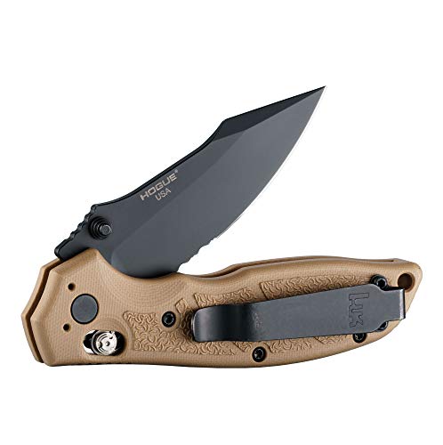 Hogue 54153 Hk Exemplar 3.25" Pivot Lock Folder Clip Point Partially Serrated Black Finish G10 Scales - Flat Dark Earth #TOP3