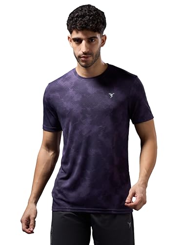 Image of TECHNOSPORT Men's 100% Polyester Regular Fit Half Sleeve Printed Crew Neck T-Shirt with Techno Dry, Anti Microbial Properties for Gym, Workout and Regular Use