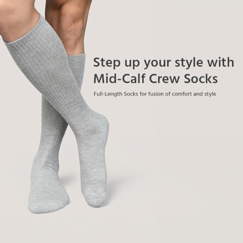 Crew Men's Socks | Pack of 6 | Formal Crew Cotton Solid Color Full Length Lightweight Casual Business Regular Sock2