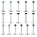 CrazyPiercing Lot of 16 Assorted Gems Labret Lip Bar Chin Lip Rings Piercing 1.2mm Surgical Steel 16 Guage