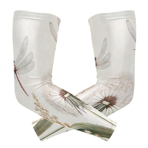 Kigai Dragonfly Dandelions UV Sun Protection Arm Sleeves for Men Women Cooling Compression Sports Arm Sleeves Tattoo Cover Up