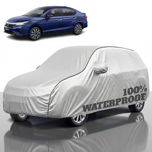 Image of Premium Polyester Car Cover Hondo-City All-Weather Protection from Rain, Dust & Sun | UV Resistant Fabric | Full Body Secure Fit for Outdoor & Indoor Parking Silver
